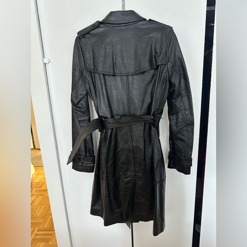 Elie Tahari Black Patent Leather Vinyl Trench Coat Small - Picture 5 of 6